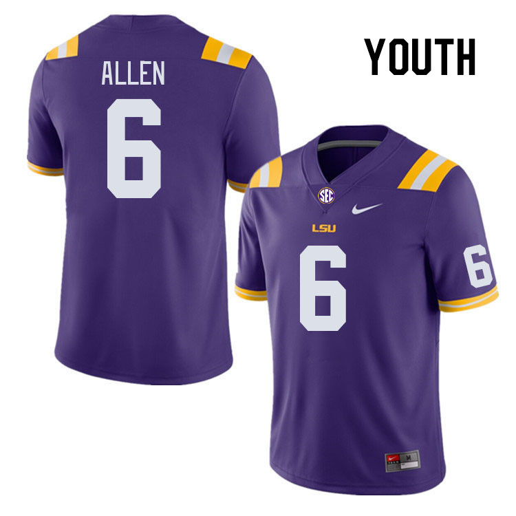 Youth #6 Jordan Allen LSU Tigers College Football Jerseys Stitched Sale-Purple
